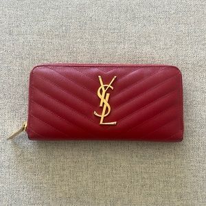 Saint Laurent Red Cassandre Zip Around Wallet